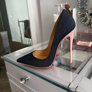 Elegant Denim and Pink Stiletto Heels